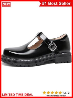 Mary Jane T-Strap Oxford Shoes Round Toe Flat Comfort Adjustable Ankle Strap